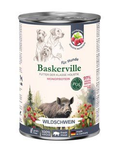 Pełnoporcjowa monobiałkowa bezzbożowa mokra karma dla psa Baskerville Dzik, 400g