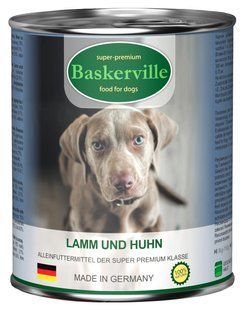 Pełnoporcjowa bezzbożowa mokra karma supepremium dla psa Baskerville Jagnięcina i kurczak, 800g