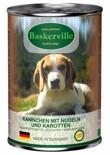 Pełnoporcjowa mokra karma supepremium dla psa Baskerville Kr&oacute;lik z makaronem i marchewką, 400g