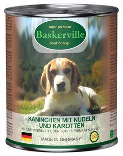 Pełnoporcjowa mokra karma supepremium dla psa Baskerville Kr&oacute;lik z makaronem i marchewką, 800g